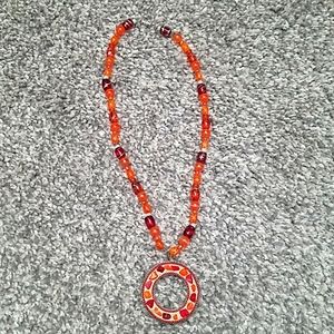 Red and Orange Bead/Pendant Necklace